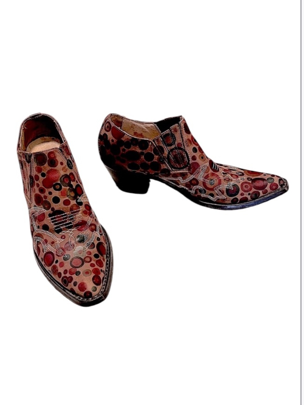 Roper Leather Western Ankle Cowgirl Multi Color Red Circle Pattern Booties Sz 6
